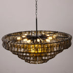 Illuminated Modern Black Frame Tiered Crystal Glass Chandelier Studio Display