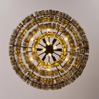 Illuminated Modern Clear Tiered Art Glass Chandelier Studio Shot