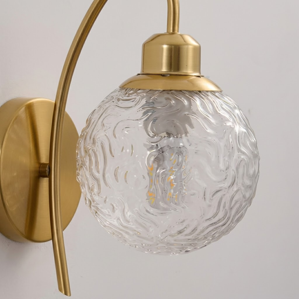 Close Up View of Textured Hammered Glass Globe Shade in Low Light