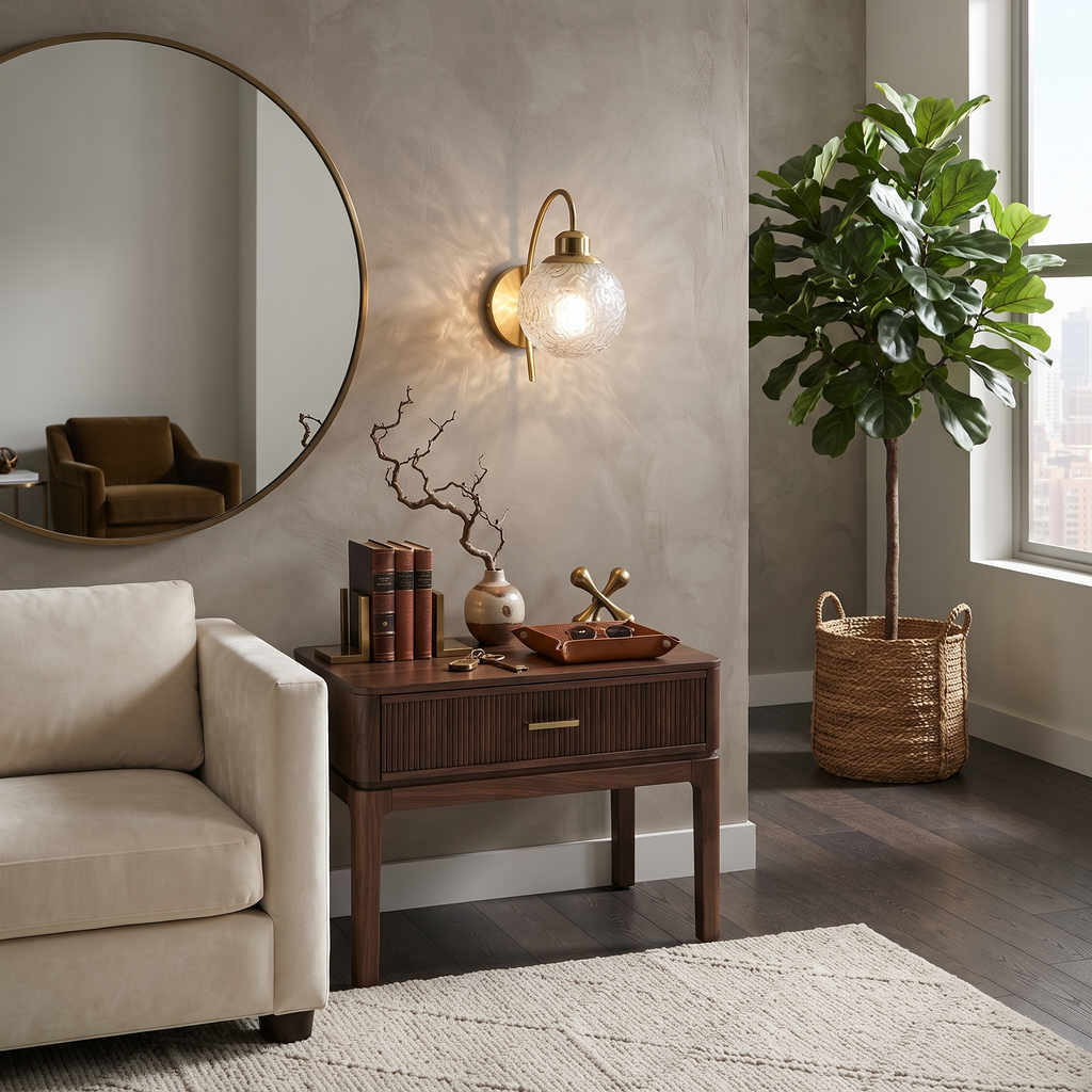 Modern Brass Globe Sconce Light in Contemporary Nook
