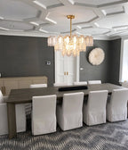 Modern Brass Oval Art Glass Chandelier in Luxury Dining Area