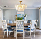 Modern Oval Art Glass Semi-Flush Mount Chandelier in Classic Dining Setting