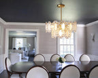 Modern Brass Oval Art Glass Chandelier in Luxury Dining Room