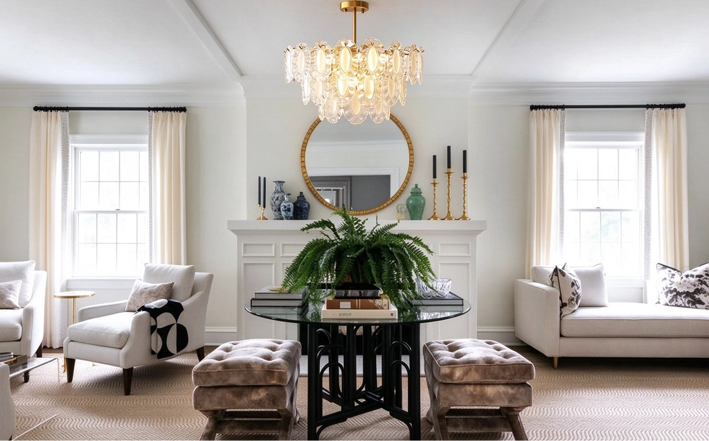 Modern Brass Oval Art Glass Chandelier in Grand Hallway Foyer