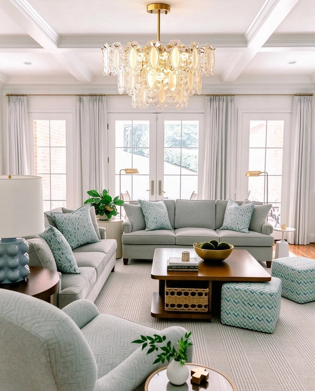Modern Oval Art Glass Semi-Flush Mount Chandelier in Contemporary Living Room