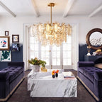 Modern Brass Oval Art Glass Chandelier in Formal Living Room
