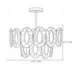 Modern Oval Art Glass Semi-Flush Mount Chandelier Line Art Dimension Diagram