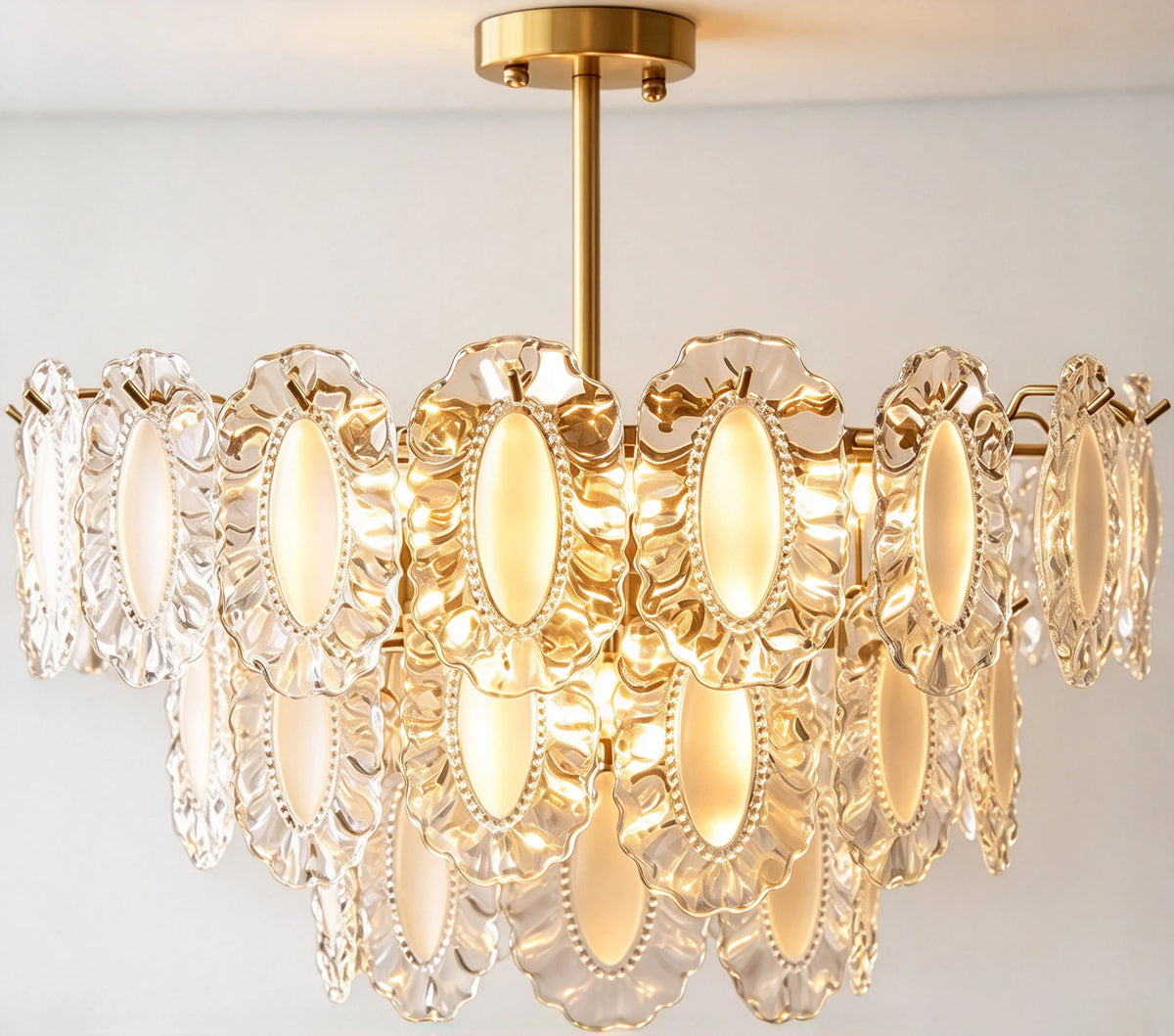 Illuminated Modern Oval Art Glass Semi-Flush Mount Chandelier Studio Display