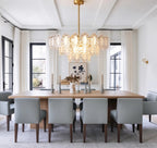 Modern Oval Art Glass Semi-Flush Mount Chandelier in Formal Dining Room