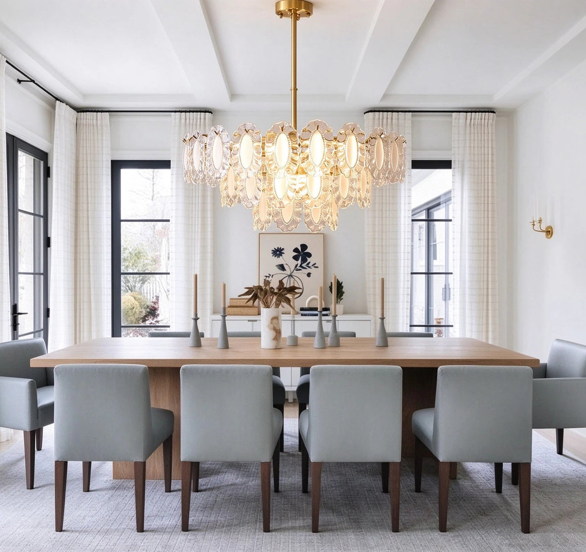 Modern Oval Art Glass Semi-Flush Mount Chandelier in Formal Dining Room