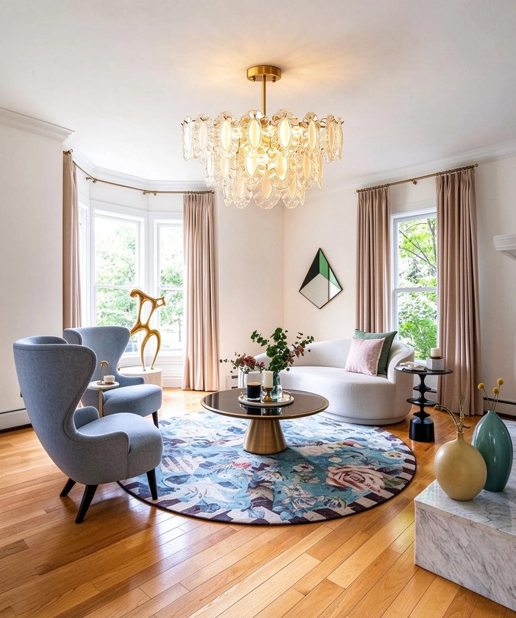 Modern Oval Art Glass Semi-Flush Mount Chandelier in Elegant Living Space