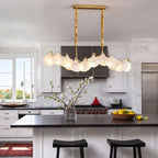 Modern Wave Art Glass Linear Chandelier with Pearl Strand Over Kitchen Breakfast Bar