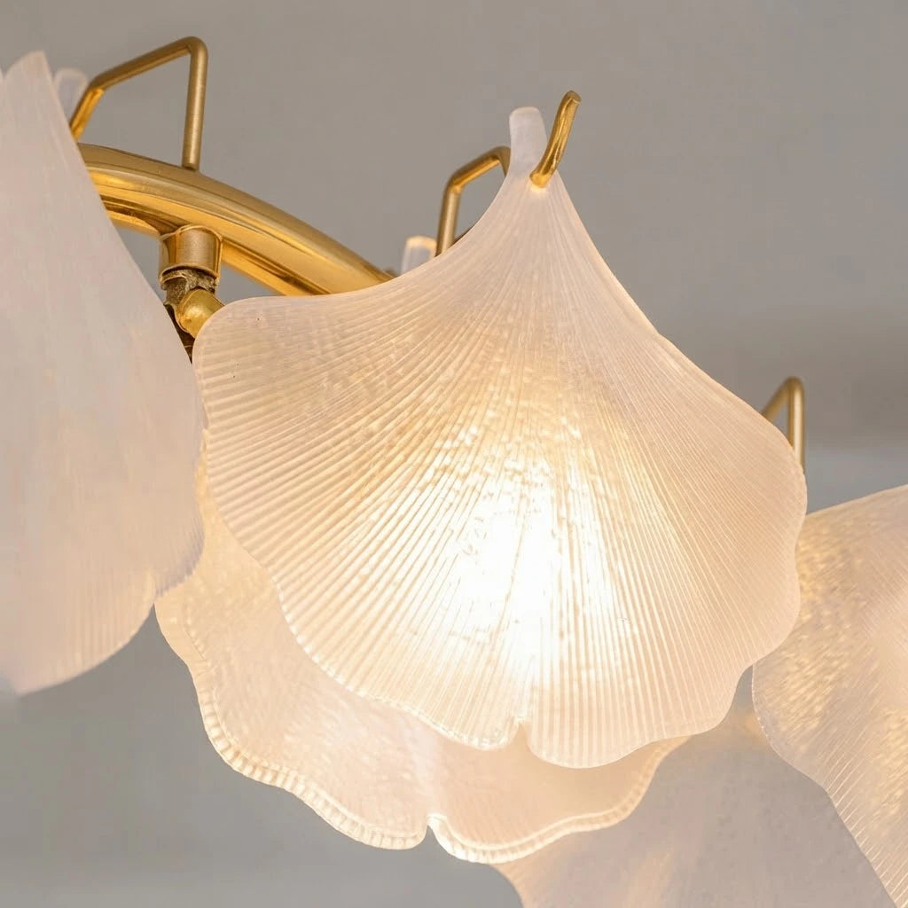 Close Up View of Illuminated Wave Art Glass and Pearl Strand Texture Details