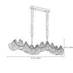 Modern Wave Art Glass Linear Chandelier with Pearl Strand Line Art Dimension Diagram