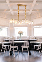 Modern Wave Art Glass Linear Chandelier with Pearl Strand Over Dining Nook