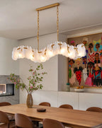 Modern Feather Wave Art Glass Linear Chandelier in Stylish Dining Room