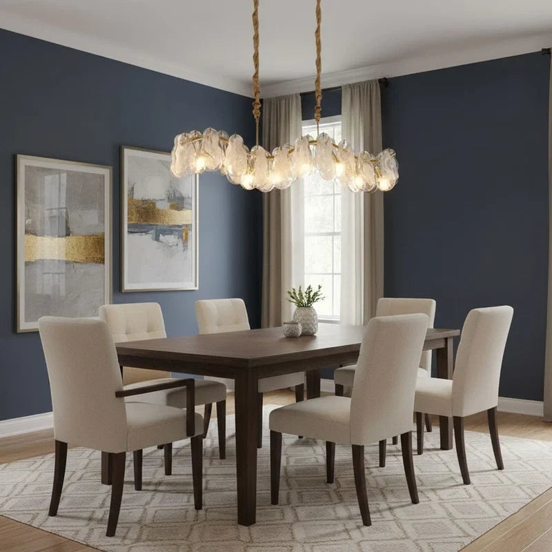 Modern Feather Wave Art Glass Linear Chandelier in Luxury Dining Room