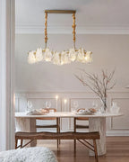 Modern Feather Wave Art Glass Linear Chandelier in Open Plan Dining Setting