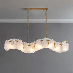 Illuminated Modern Brass Feather Wave Art Glass Linear Chandelier Studio Shot