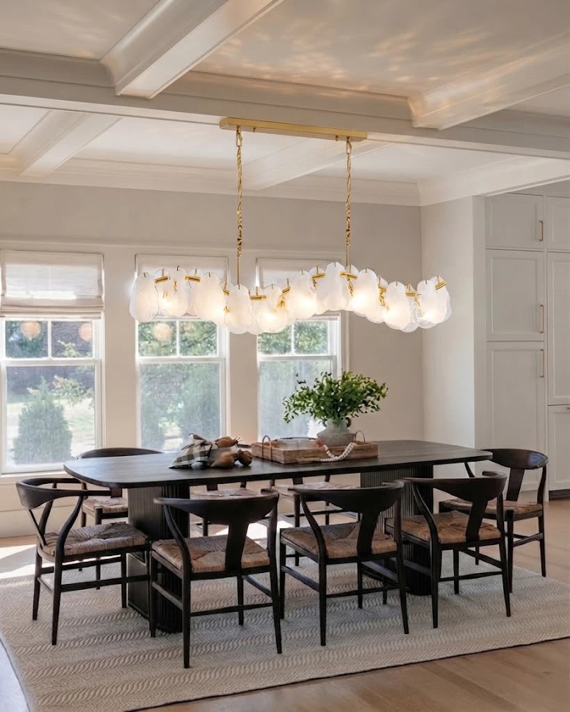 Modern Wave Art Glass Linear Chandelier in Cozy Dining Setting