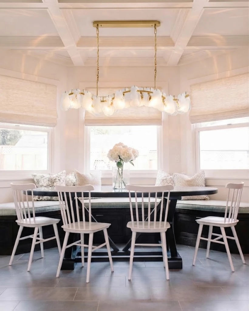 Modern Wave Art Glass Linear Chandelier Over Dining Nook