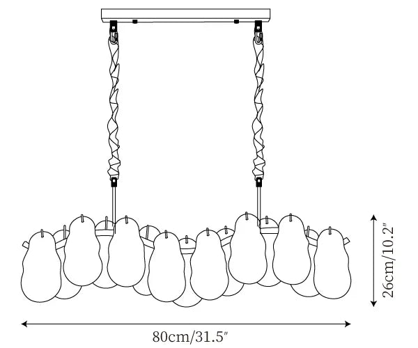 Modern Small Wave Art Glass Linear Chandelier Line Art Dimension Diagram