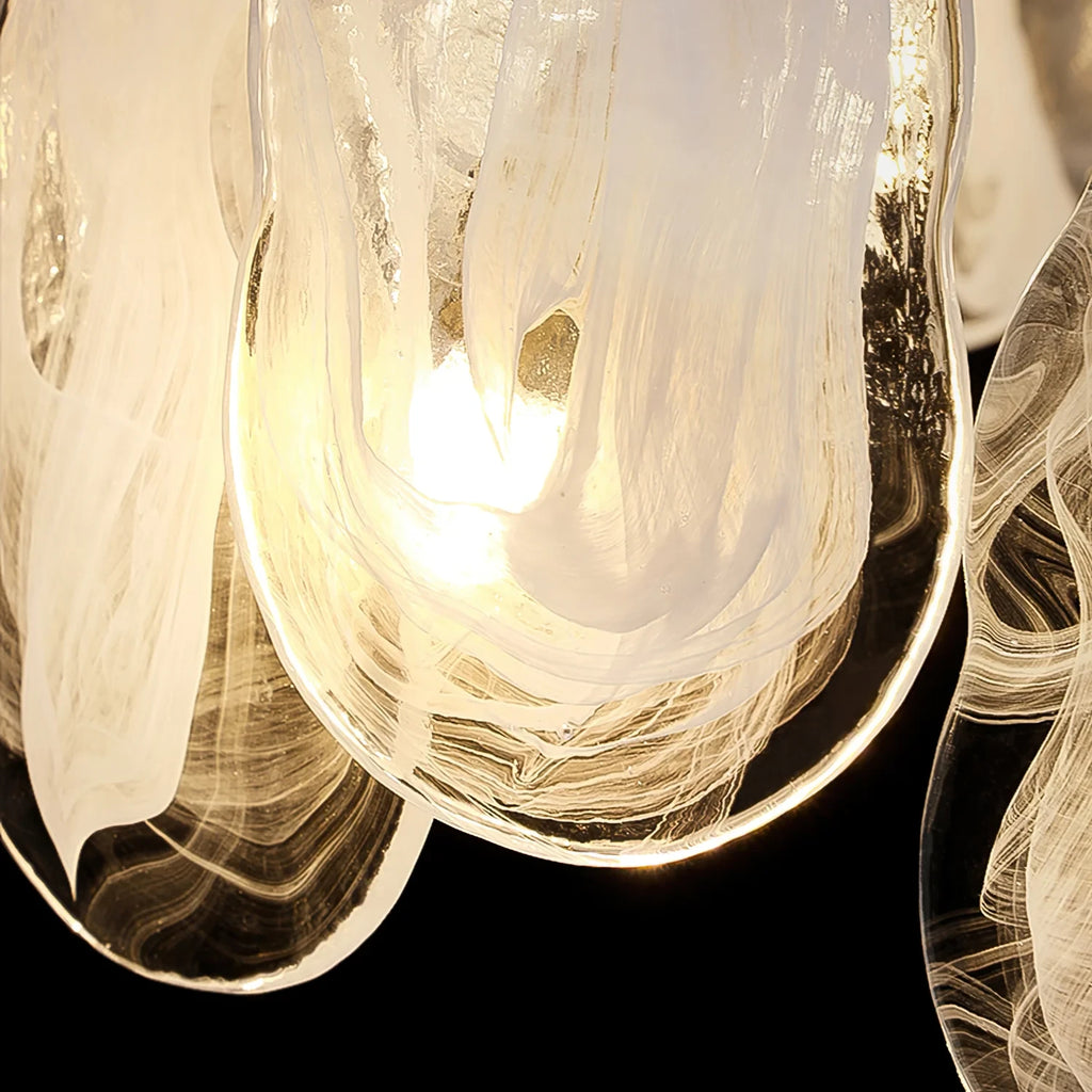 Close Up View of Illuminated Wave Art Glass Texture and Glow Details