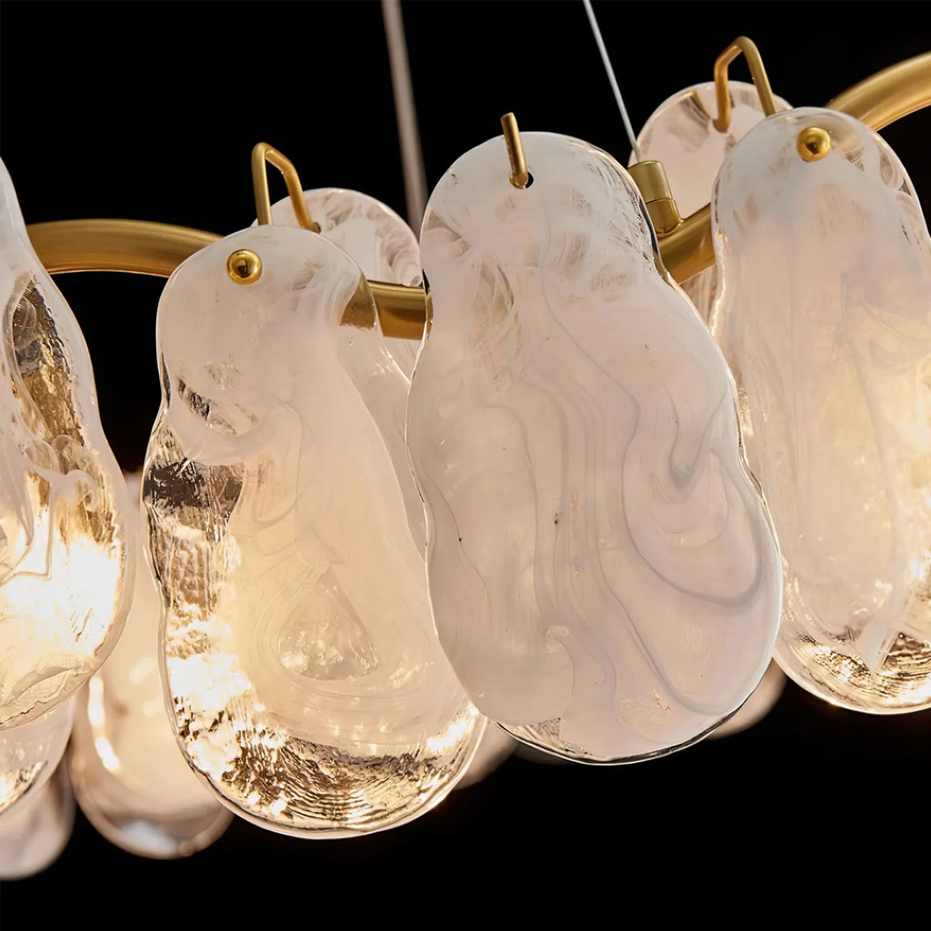 Close Up View of Wave Art Glass Arrangement and Brass Frame Details
