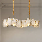Illuminated Modern Wave Art Glass Linear Chandelier Studio Display on Black Background