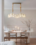 Modern Wave Art Glass Linear Chandelier in Minimalist Dining Room