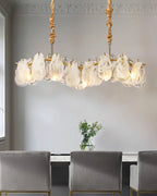 Illuminated Modern Brass Wave Art Glass Linear Chandelier Studio Shot