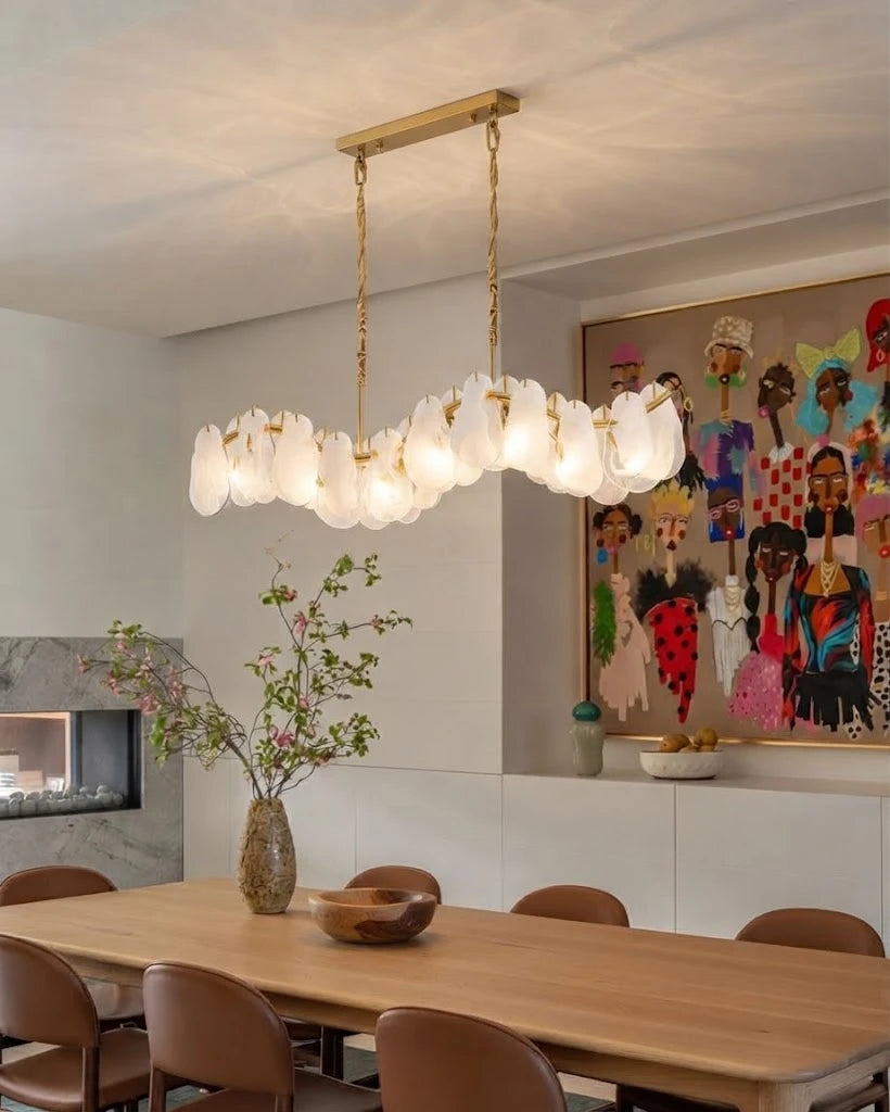 Modern Wave Art Glass Linear Chandelier in Contemporary Dining Space