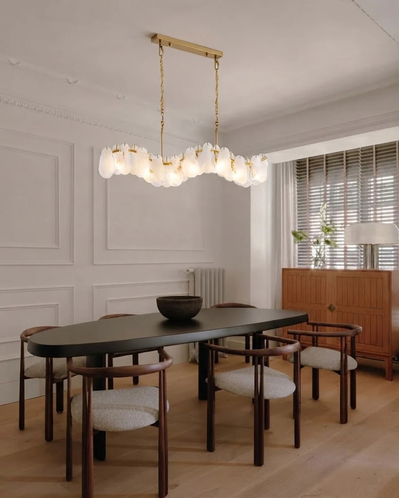 Modern Wave Art Glass Linear Chandelier Over Dining Table