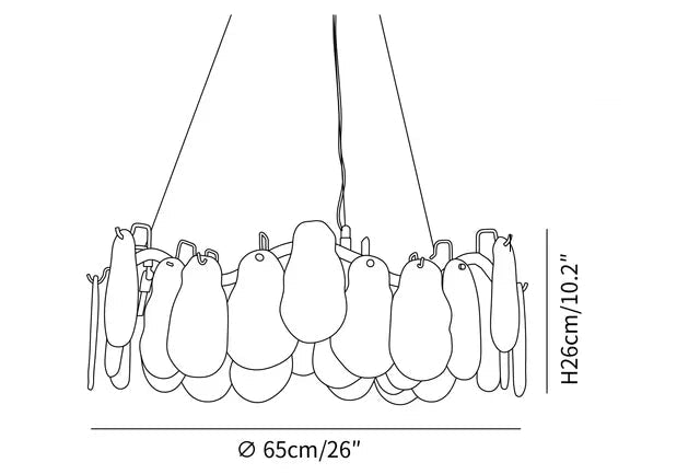 Modern Small Feather Wave Art Glass Chandelier Line Art Dimension Diagram