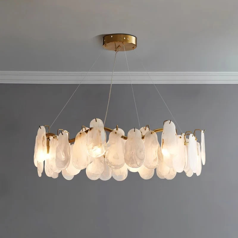 Illuminated Modern Feather Wave Art Glass Chandelier Studio Shot