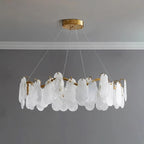Illuminated Modern Brass Feather Wave Chandelier Studio Display