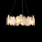 Illuminated Modern Feather Wave Art Glass Chandelier Studio Shot on Dark Background