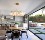 Modern Feather Wave Art Glass Chandelier in Open Plan Kitchen Dining