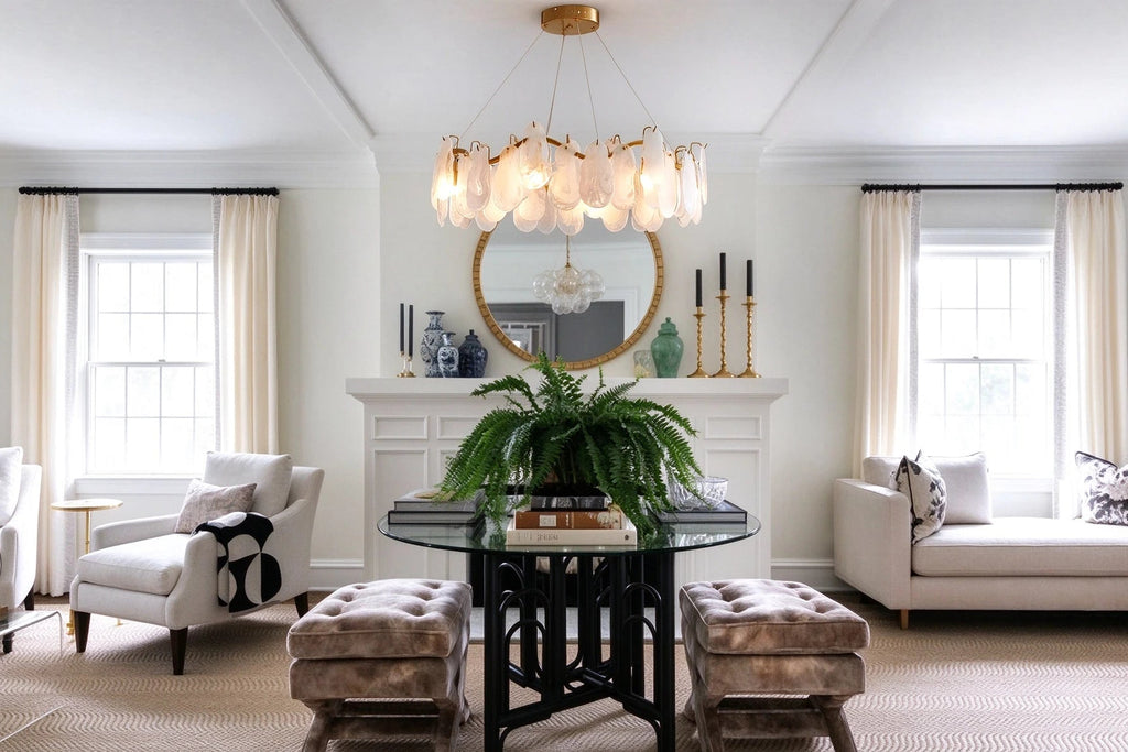 Modern Brass Feather Wave Chandelier in Grand Hallway Foyer