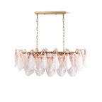 Modern Pink Gradient Petal Art Glass Chandelier with Brass Canopy on Pure White Background