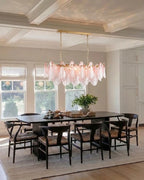 Modern Pink Gradient Petal Art Glass Chandelier in Bright Dining Area