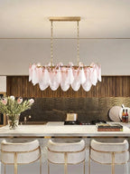 Modern Pink Gradient Petal Chandelier Over Kitchen Breakfast Bar