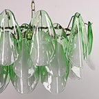 Close Up View of Illuminated Green Gradient Petal Art Glass Chandelier