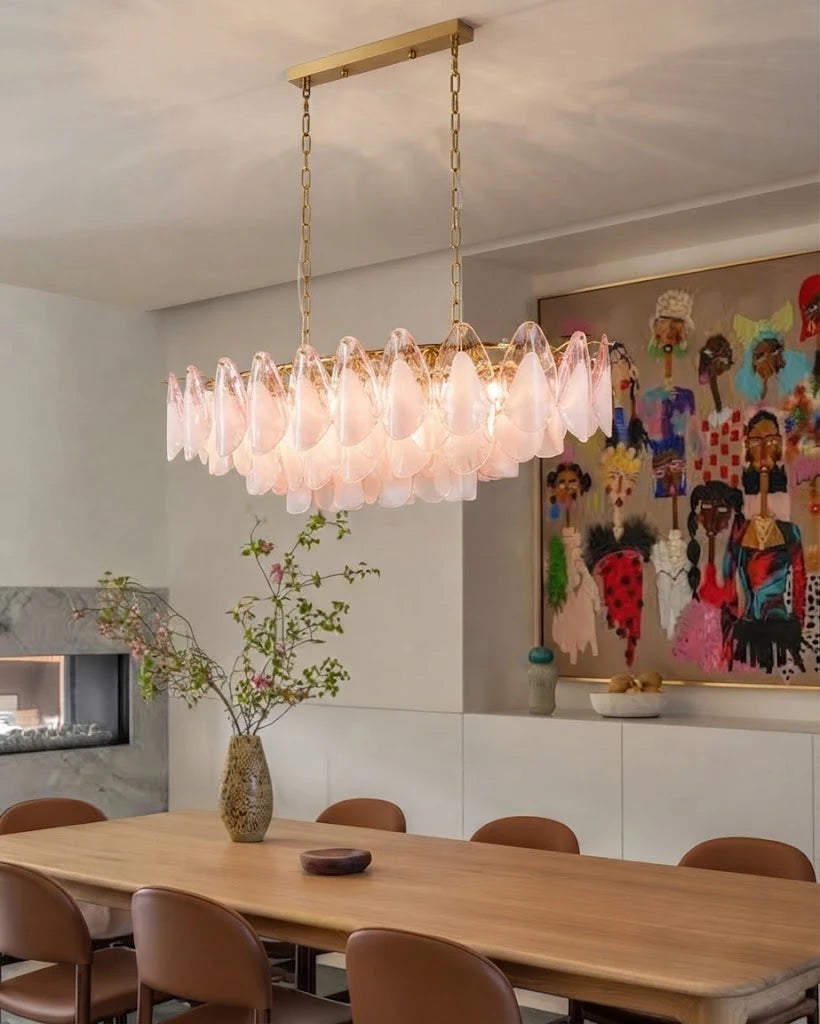 Modern Gradient Petal Art Glass Chandelier in Formal Dining Room