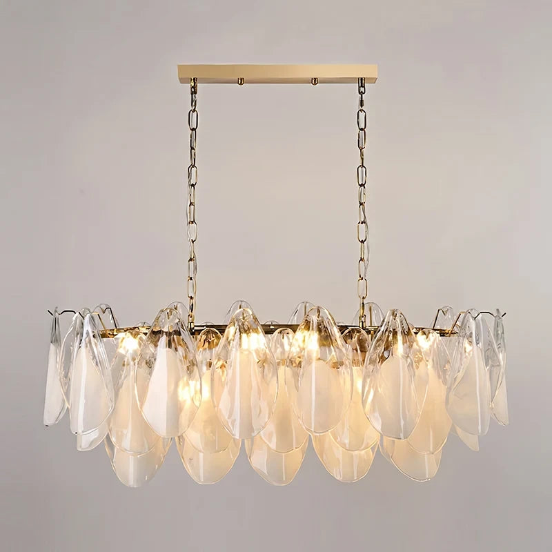 Illuminated Modern White Petal Art Glass Chandelier Studio Display