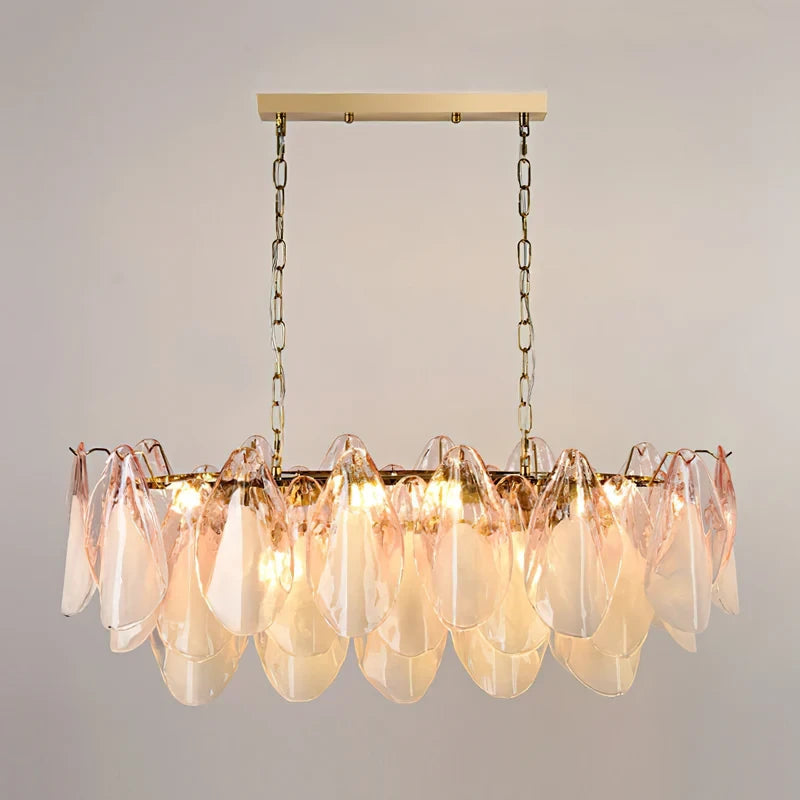 Illuminated Modern Pink Gradient Petal Art Glass Chandelier Studio Shot