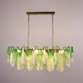 Illuminated Modern Green Gradient Petal Art Glass Chandelier Studio Shot