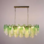 Illuminated Modern Green Gradient Petal Art Glass Chandelier Studio Shot