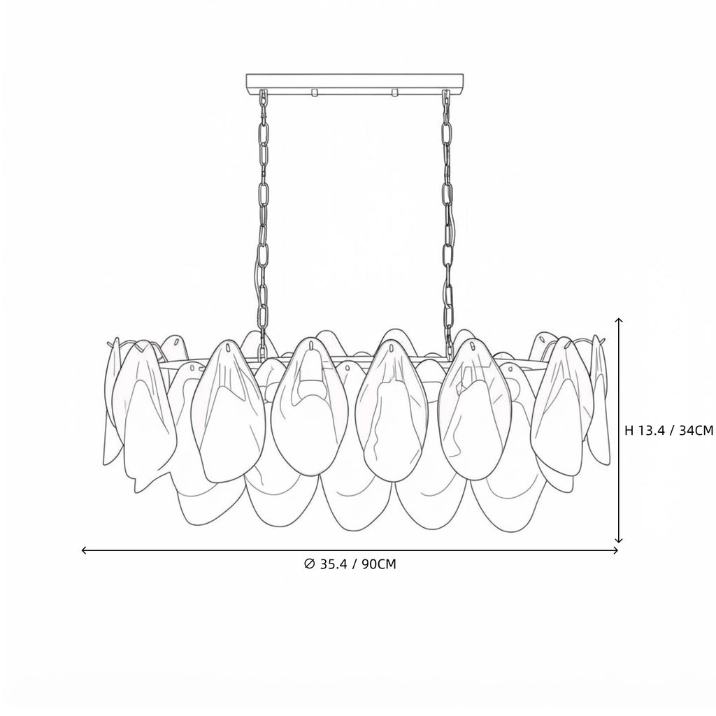 Modern Gradient Petal Art Glass Chandelier Line Art Dimension Diagram