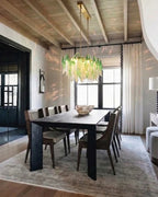 Modern Green Gradient Petal Art Glass Chandelier in Rustic Dining Space